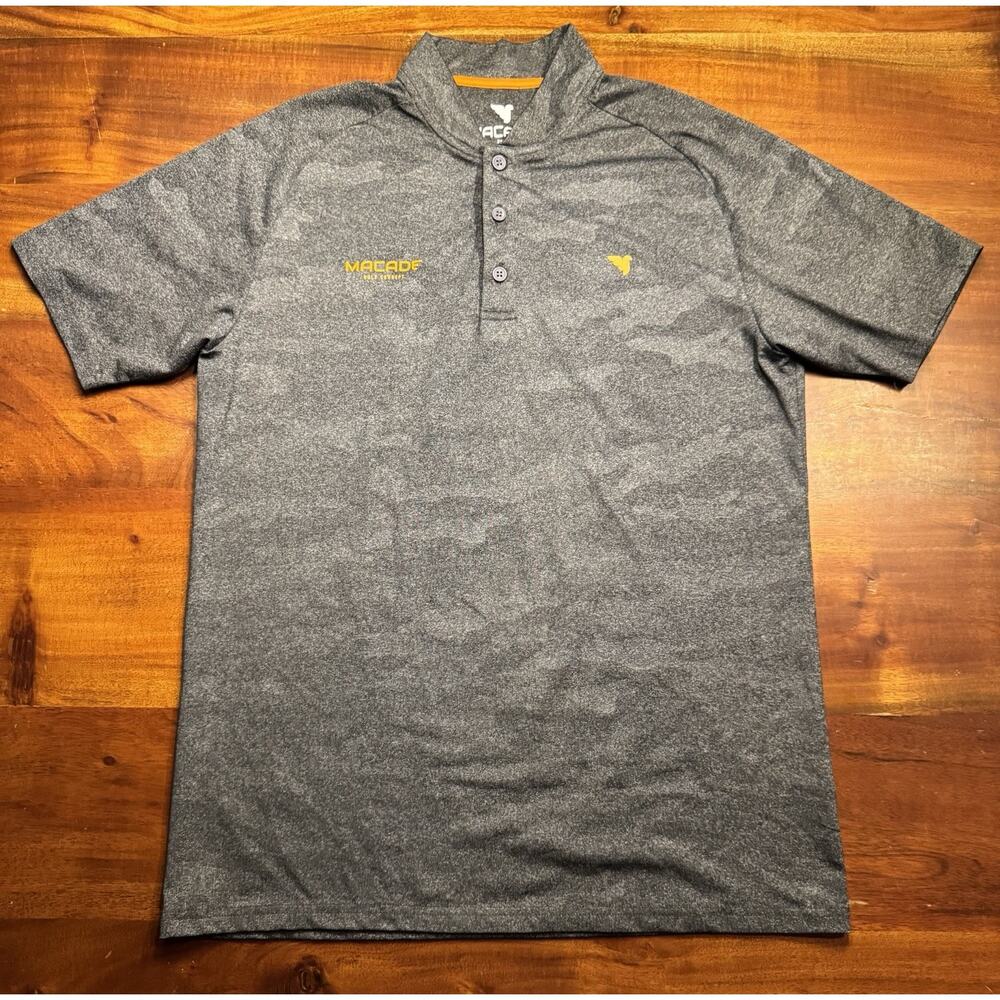 Macade golf concept mens Slim Fit Gray camo performance stretch Polo Shirt Sz M